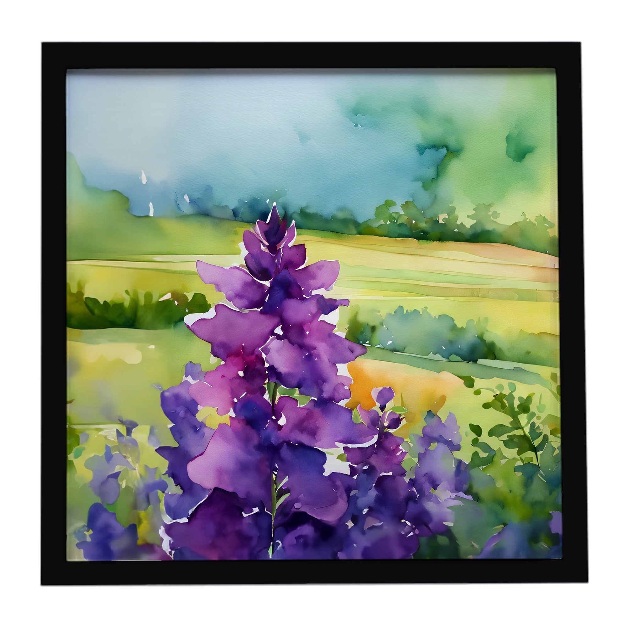 New Jersey Violet in Watercolor Framed Metal Print Bathroom, Kitchen, Office, Home Decor Wall Art Ready to Hang, Square, 8X8