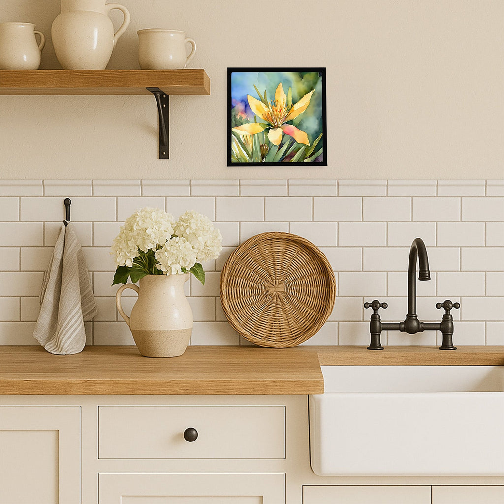 New Mexico Yucca Flower in Watercolor Framed Metal Print Bathroom, Kitchen, Office, Home Decor Wall Art Ready to Hang, Square, 8X8