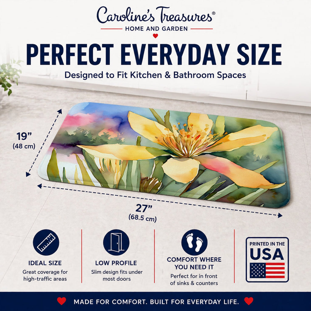 New Mexico Yucca Flower in Watercolor Memory Foam Kitchen Mat Machine Washable Anti-Fatigue Cushion Comfort Bath or Kitchen Rug