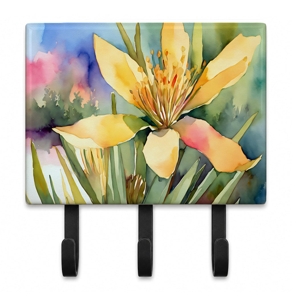 New Mexico Yucca Flower in Watercolor Leash or Key Holder Wall Hooks, Coat Rack Wall Mount, for Hanging Keys, Towels, Aprons, Leashes