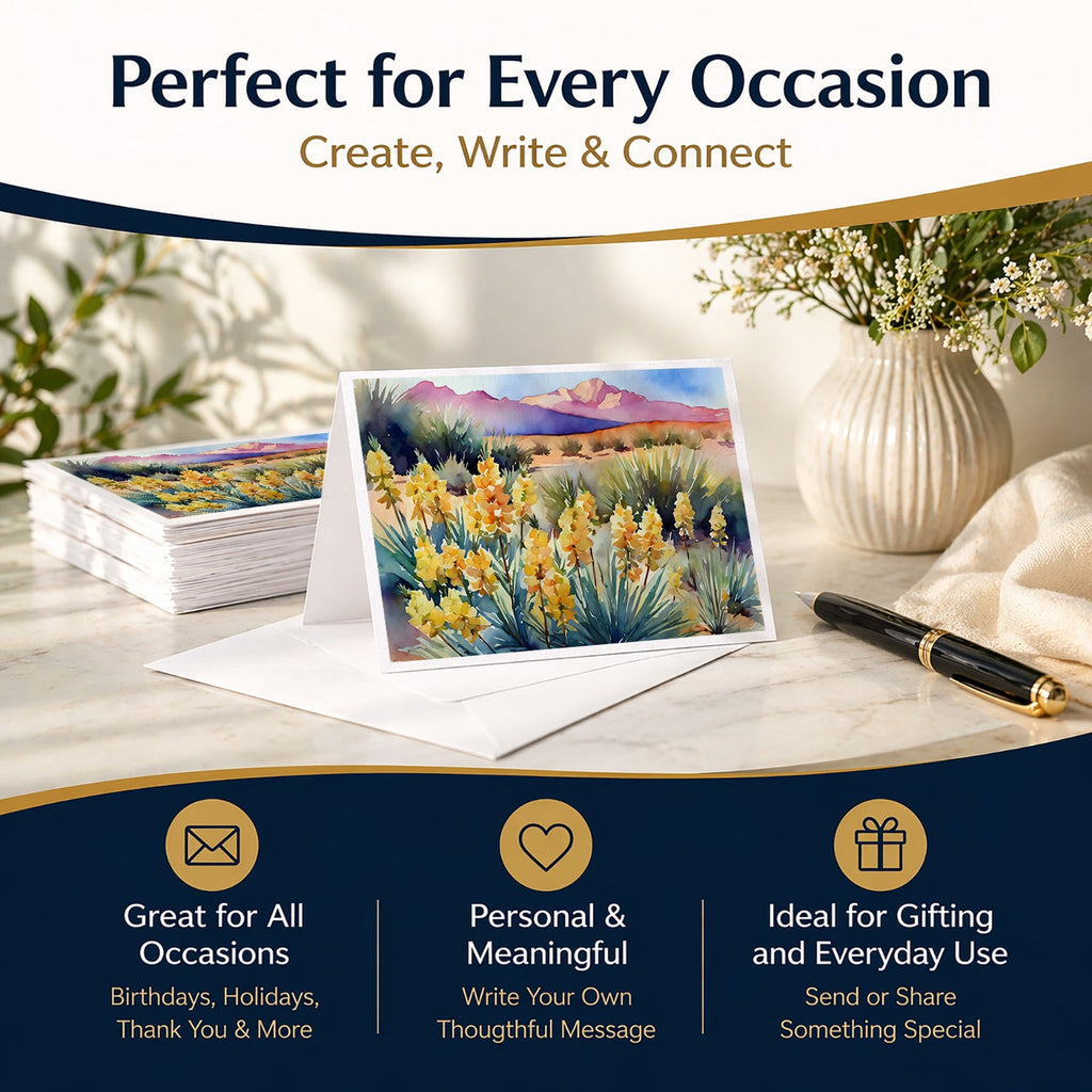 New Mexico Yucca Flower in Watercolor Greeting Cards Pack of 8 Blank Cards with Envelopes Whimsical A7 Size 5x7