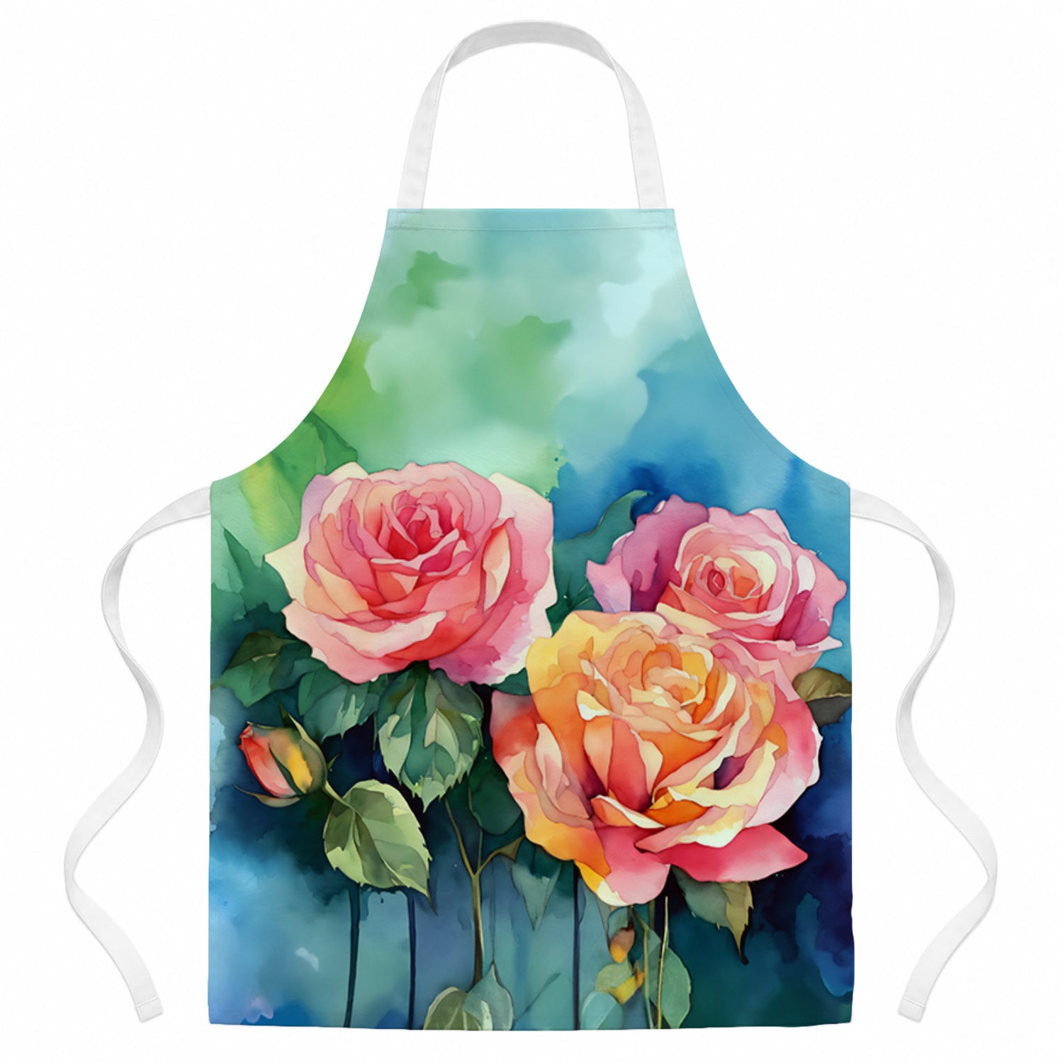 New York Roses in Watercolor Apron Cooking Kitchen Server Baking Crafts Gardening for Adult Women Men, Unisex, Large, Multicolor
