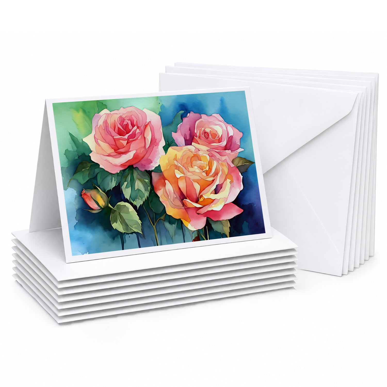 New York Roses in Watercolor Greeting Cards Pack of 8 Blank Cards with Envelopes Whimsical A7 Size 5x7
