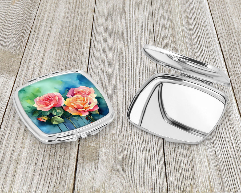 New York Roses in Watercolor Compact Mirror Decorative Travel Makeup Mirror for Women Girls Gifts Pocket Makeup Mirror Folding Handheld