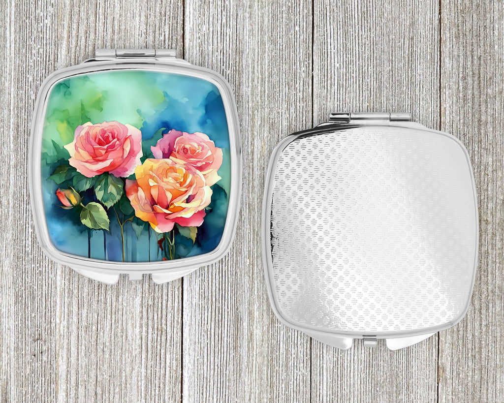 New York Roses in Watercolor Compact Mirror Decorative Travel Makeup Mirror for Women Girls Gifts Pocket Makeup Mirror Folding Handheld