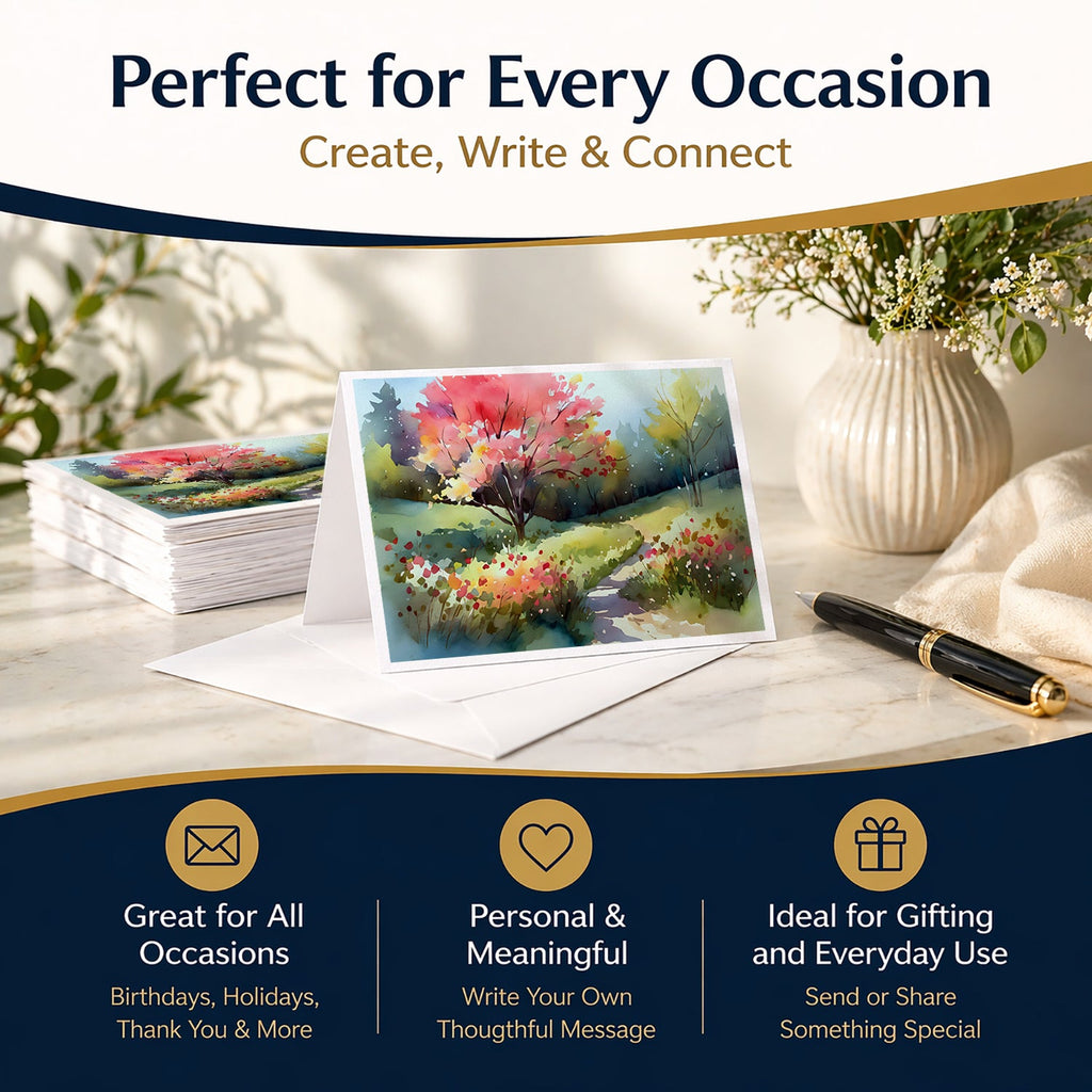 North Carolina Dogwoods in Watercolor Greeting Cards Pack of 8 Blank Cards with Envelopes Whimsical A7 Size 5x7