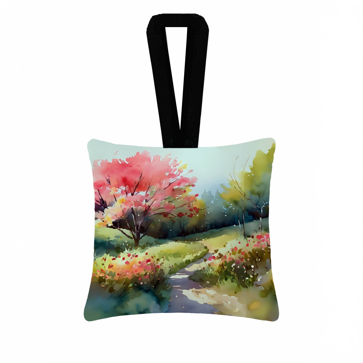 North Carolina Dogwoods in Watercolor Hanging Square Fabric Ornament 3.5 × 3.5 Decorative Door-Knob & Tree Hanger, Soft Fabric