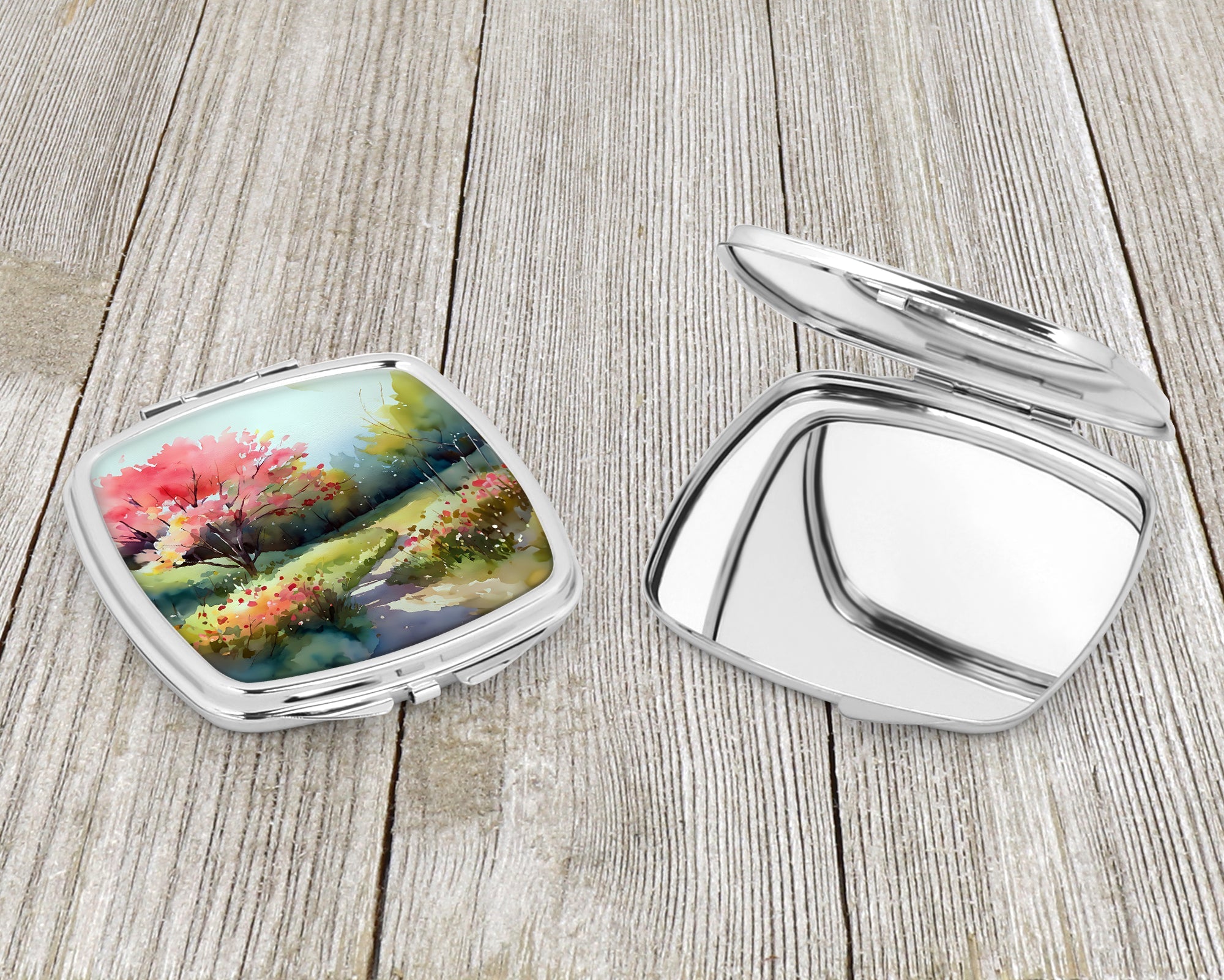 North Carolina Dogwoods in Watercolor Compact Mirror Decorative Travel Makeup Mirror for Women Girls Gifts Pocket Makeup Mirror Folding Handheld