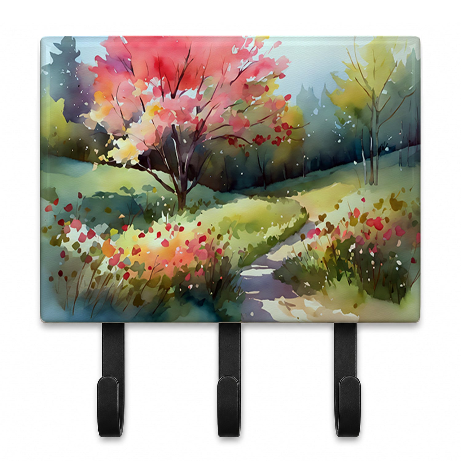 North Carolina Dogwoods in Watercolor Leash or Key Holder Wall Hooks, Coat Rack Wall Mount, for Hanging Keys, Towels, Aprons, Leashes