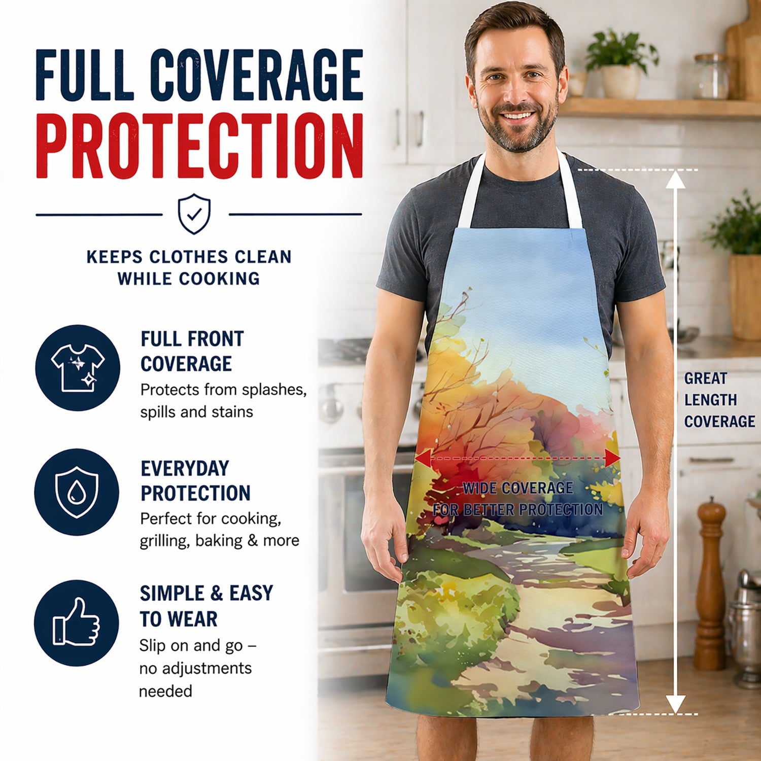 North Carolina Dogwoods in Watercolor Apron Cooking Kitchen Server Baking Crafts Gardening for Adult Women Men, Unisex, Large, Multicolor