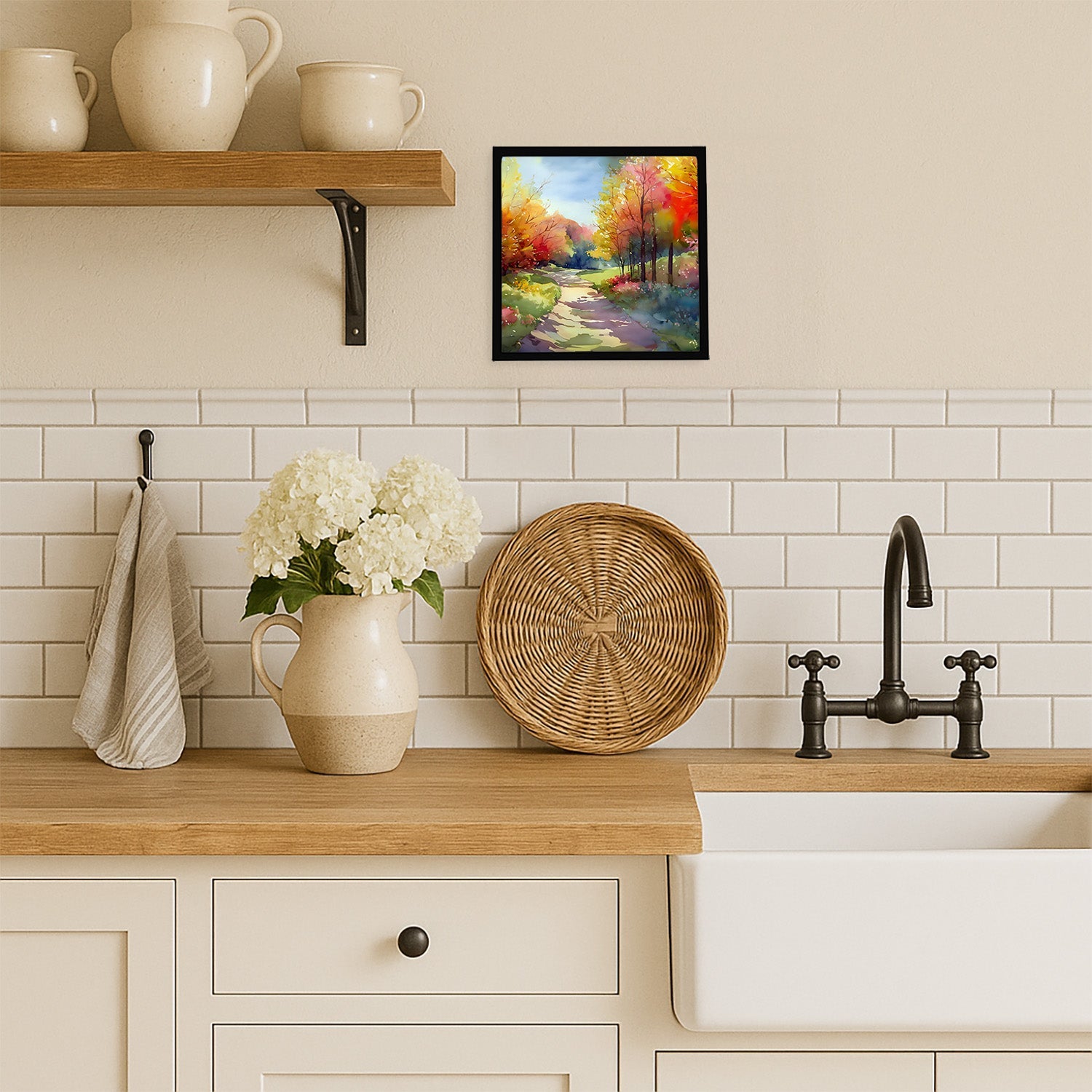 North Carolina Dogwoods in Watercolor Framed Metal Print Bathroom, Kitchen, Office, Home Decor Wall Art Ready to Hang, Square, 8X8