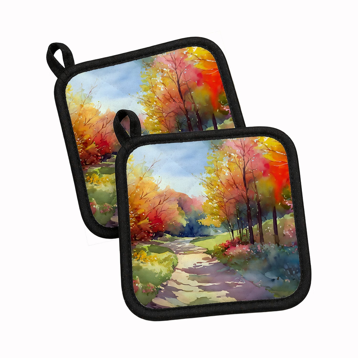 North Carolina Dogwoods in Watercolor Pot Holder Set of 2 Heat Resistant Quilted Hot Pads 7.5 x 7.5 Inch, Insulated Kitchen Trivets for Cooking & Baking