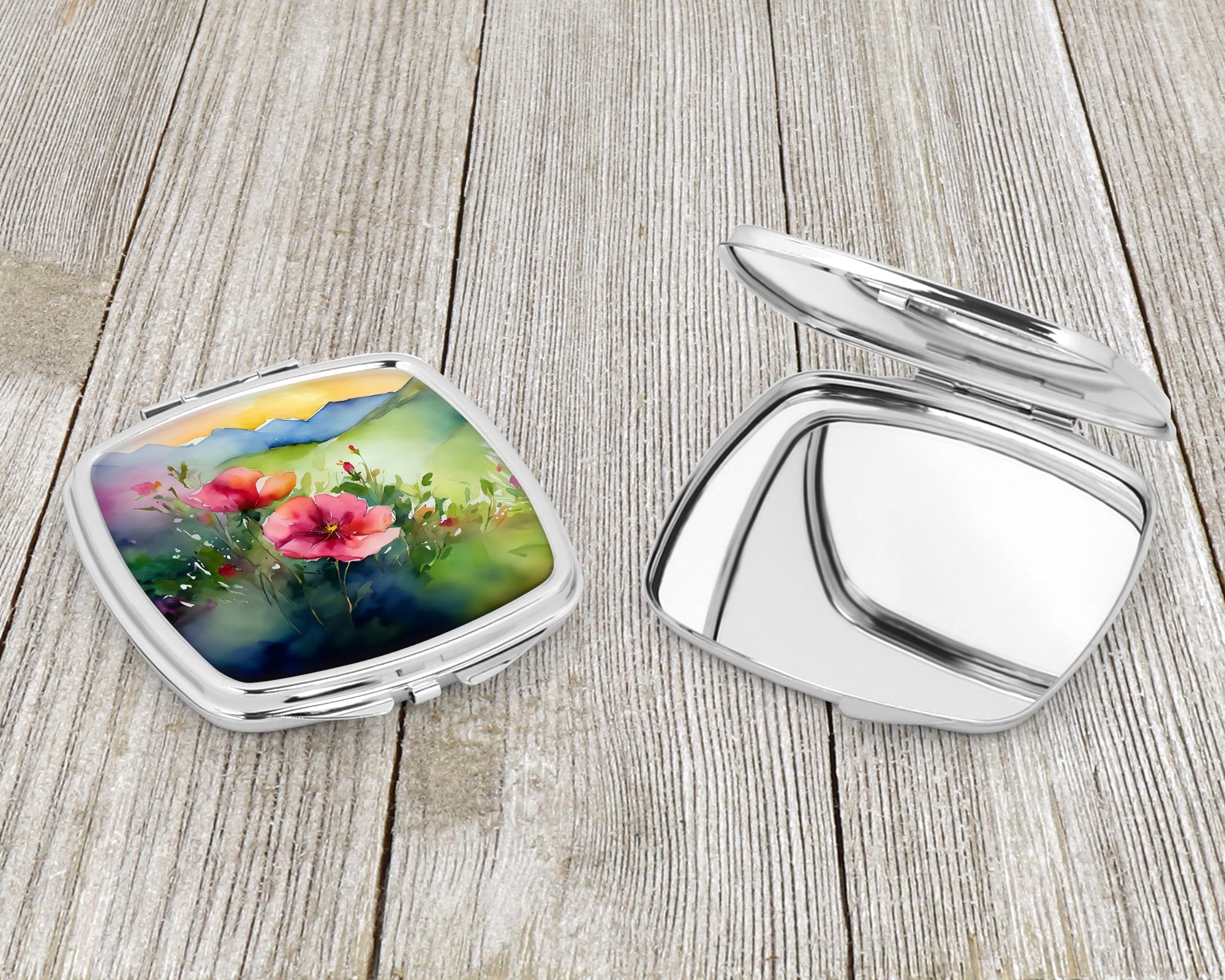 North Dakota Wild Prairie Roses in Watercolor Compact Mirror Decorative Travel Makeup Mirror for Women Girls Gifts Pocket Makeup Mirror Folding Handheld