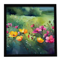 North Dakota Wild Prairie Roses in Watercolor Framed Metal Print Bathroom, Kitchen, Office, Home Decor Wall Art Ready to Hang, Square, 8X8