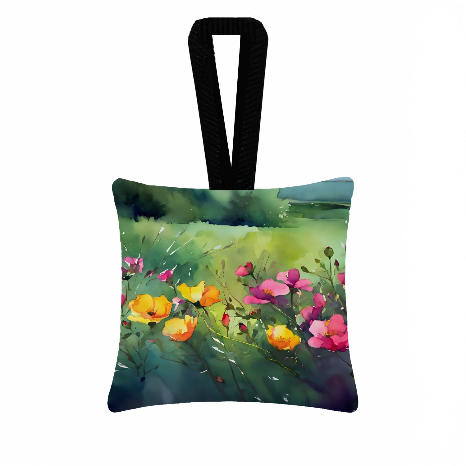 North Dakota Wild Prairie Roses in Watercolor Hanging Square Fabric Ornament 3.5 × 3.5 Decorative Door-Knob & Tree Hanger, Soft Fabric