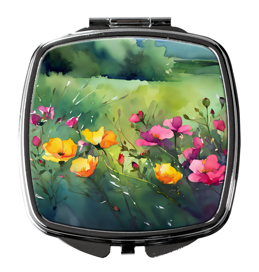 North Dakota Wild Prairie Roses in Watercolor Compact Mirror Decorative Travel Makeup Mirror for Women Girls Gifts Pocket Makeup Mirror Folding Handheld