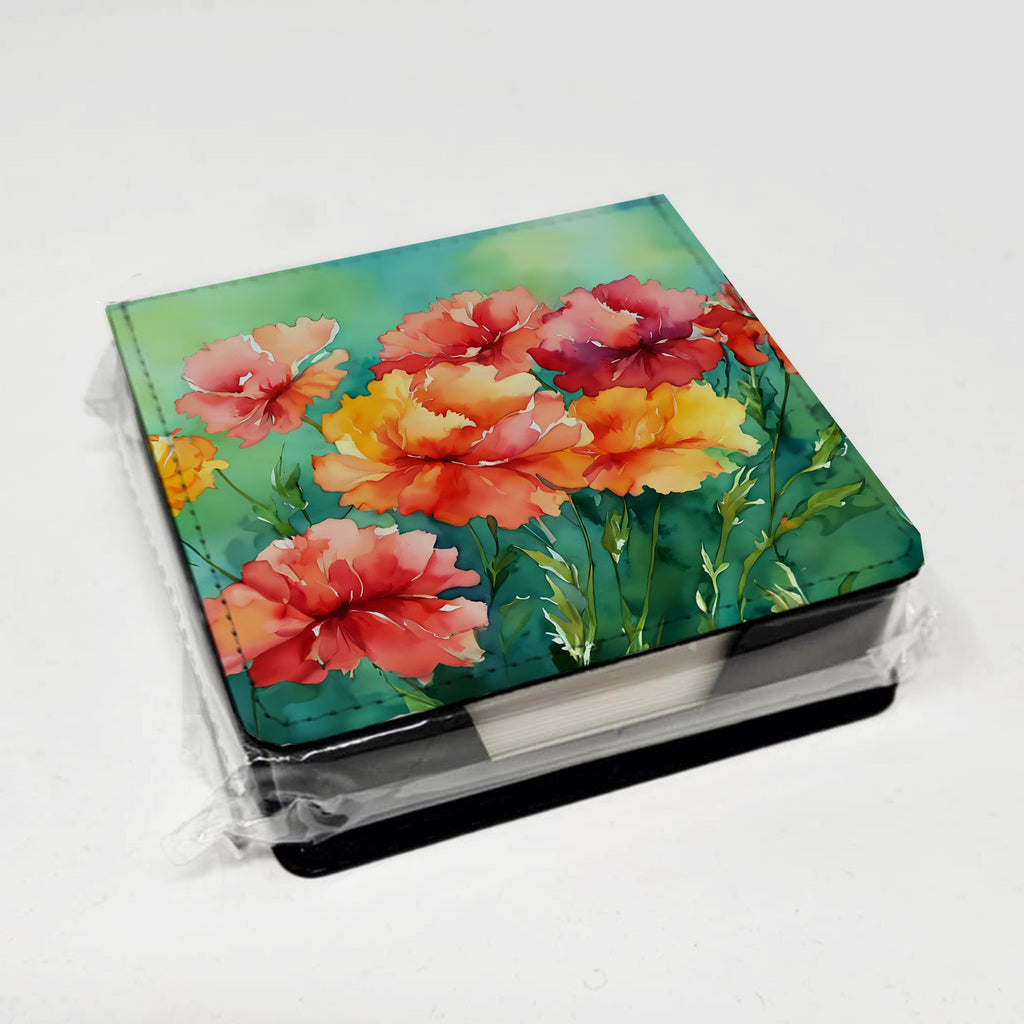 Ohio Scarlet Carnations in Watercolor PU Leather Note Paper Holder with Artist-Designed Cover, Desk Accessory, Office Gift
