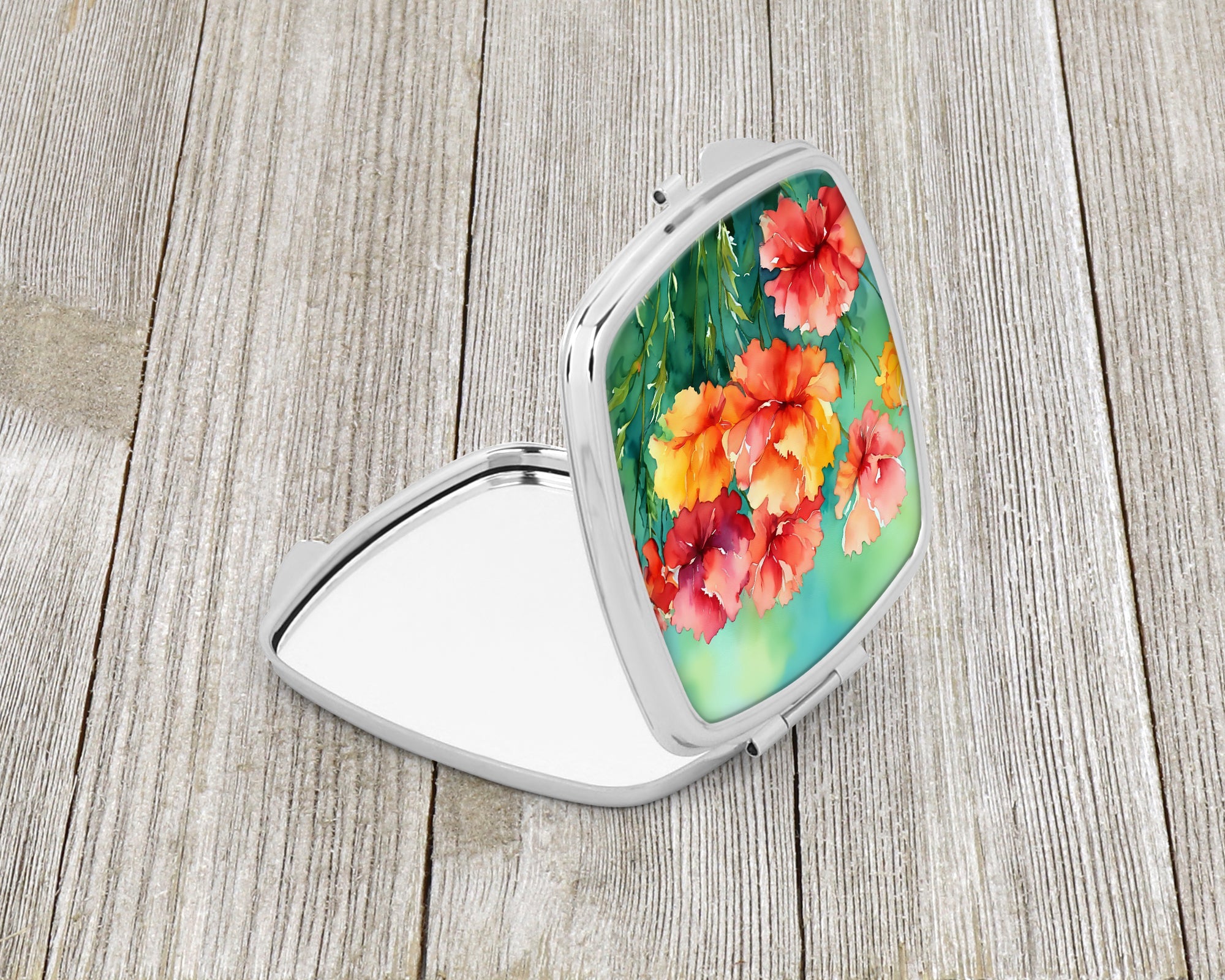 Ohio Scarlet Carnations in Watercolor Compact Mirror Decorative Travel Makeup Mirror for Women Girls Gifts Pocket Makeup Mirror Folding Handheld