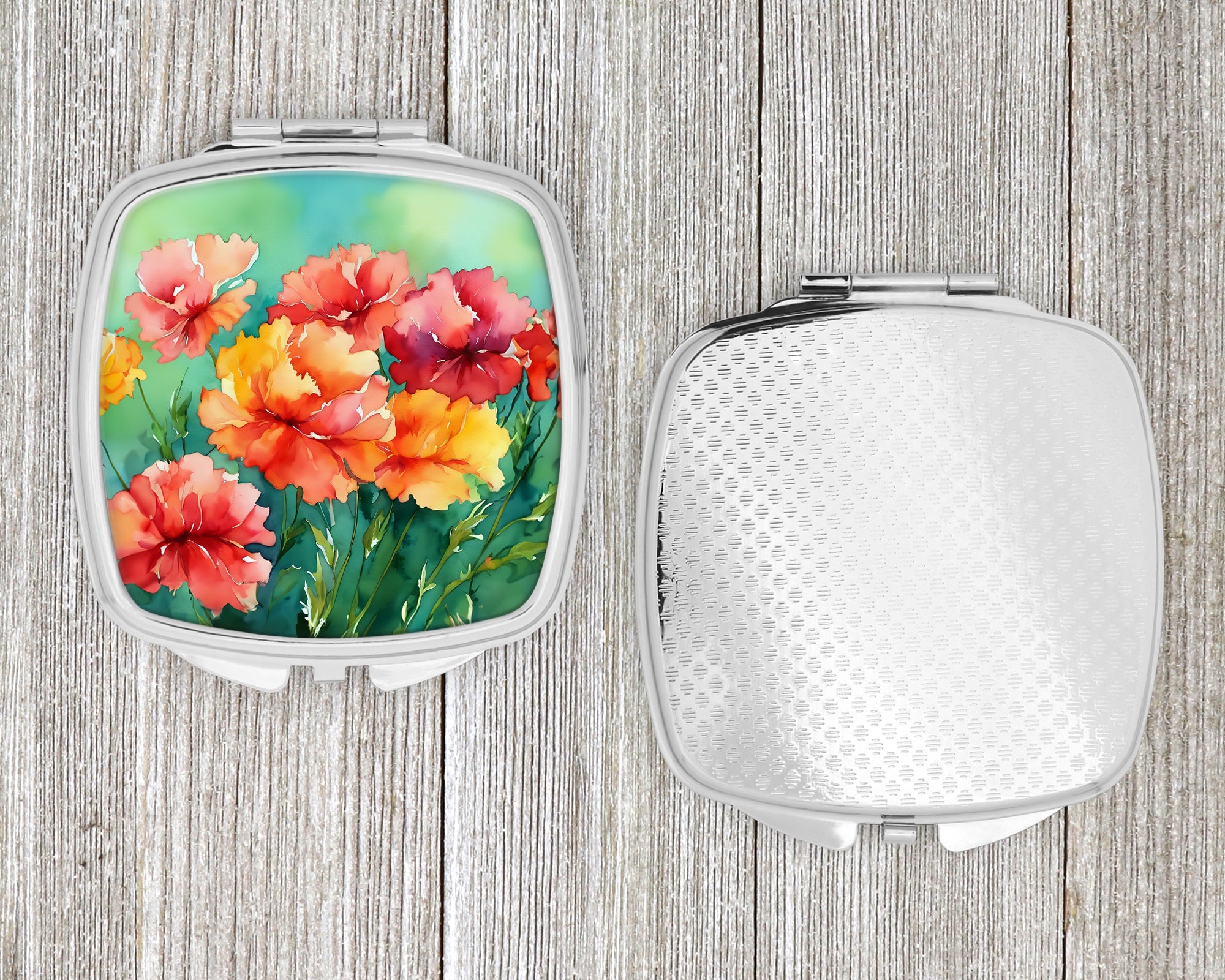 Ohio Scarlet Carnations in Watercolor Compact Mirror Decorative Travel Makeup Mirror for Women Girls Gifts Pocket Makeup Mirror Folding Handheld