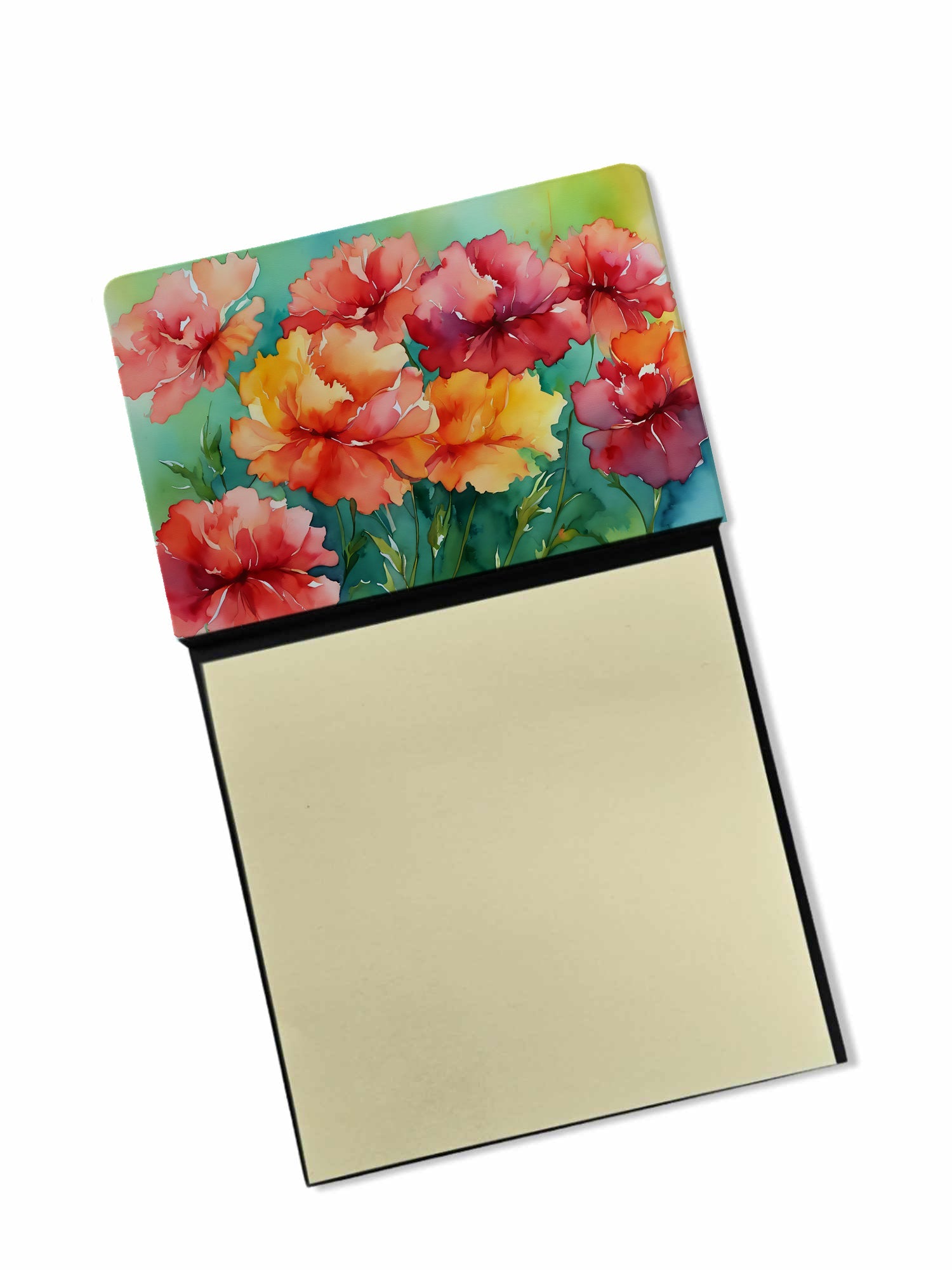 Ohio Scarlet Carnations in Watercolor Watercolor Sticky Note Holder Refillable Dispenser Desk Accessory 3x3 Pad Gift