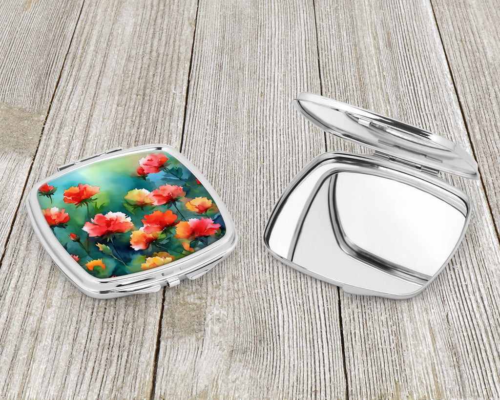 Ohio Scarlet Carnations in Watercolor Compact Mirror Decorative Travel Makeup Mirror for Women Girls Gifts Pocket Makeup Mirror Folding Handheld