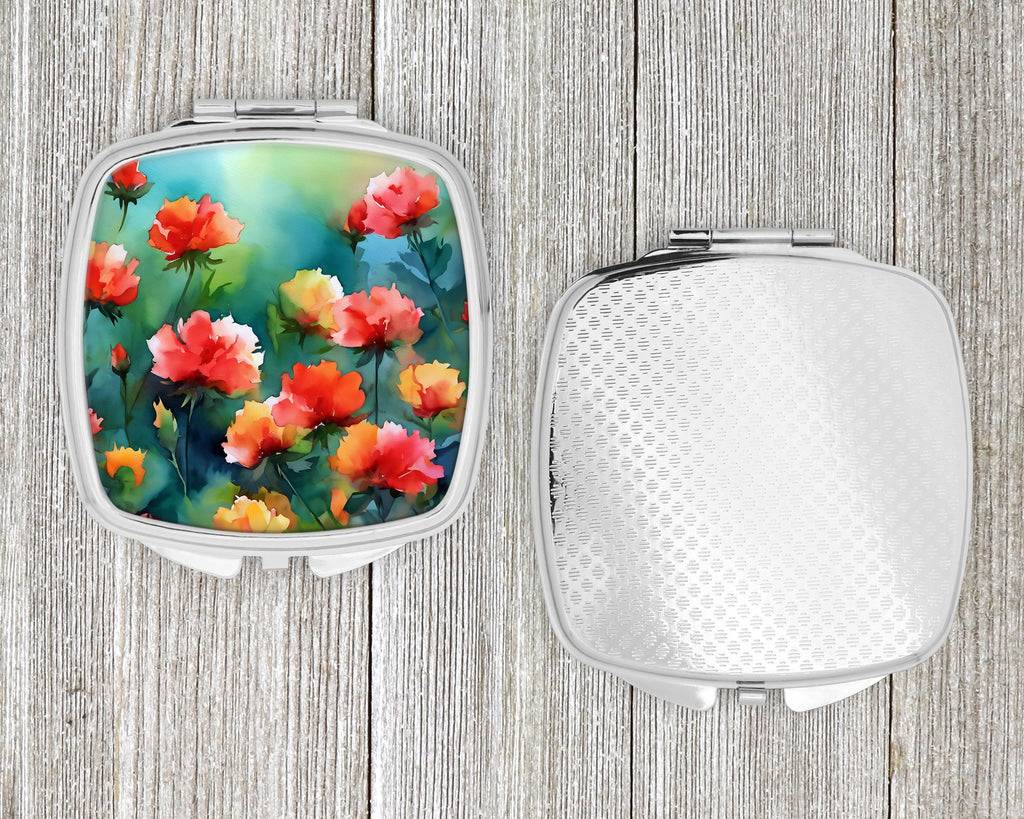 Ohio Scarlet Carnations in Watercolor Compact Mirror Decorative Travel Makeup Mirror for Women Girls Gifts Pocket Makeup Mirror Folding Handheld