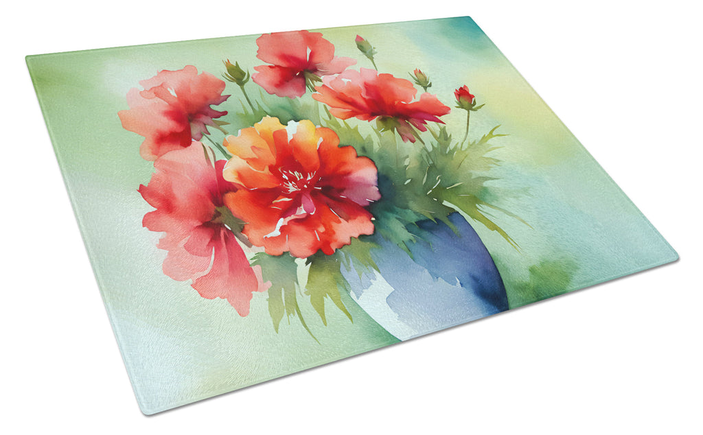Ohio Scarlet Carnations in Watercolor Cutting Board Tempered Glass Kitchen Cutting Surface, Heat Resistant Chopping, Non-Slip Feet, Food Prep & Serving