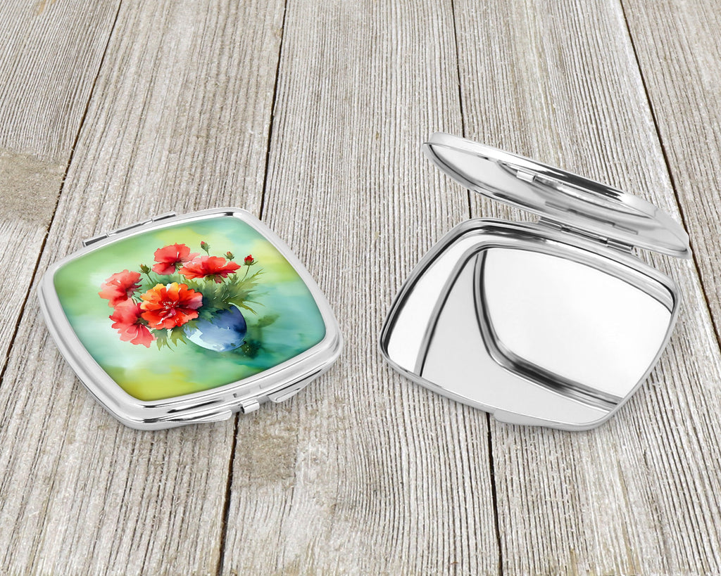 Ohio Scarlet Carnations in Watercolor Compact Mirror Decorative Travel Makeup Mirror for Women Girls Gifts Pocket Makeup Mirror Folding Handheld