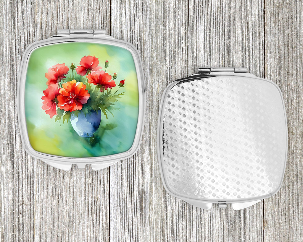 Ohio Scarlet Carnations in Watercolor Compact Mirror Decorative Travel Makeup Mirror for Women Girls Gifts Pocket Makeup Mirror Folding Handheld