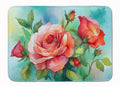 Oklahoma Roses in Watercolor Memory Foam Kitchen Mat Machine Washable Anti-Fatigue Cushion Comfort Bath or Kitchen Rug