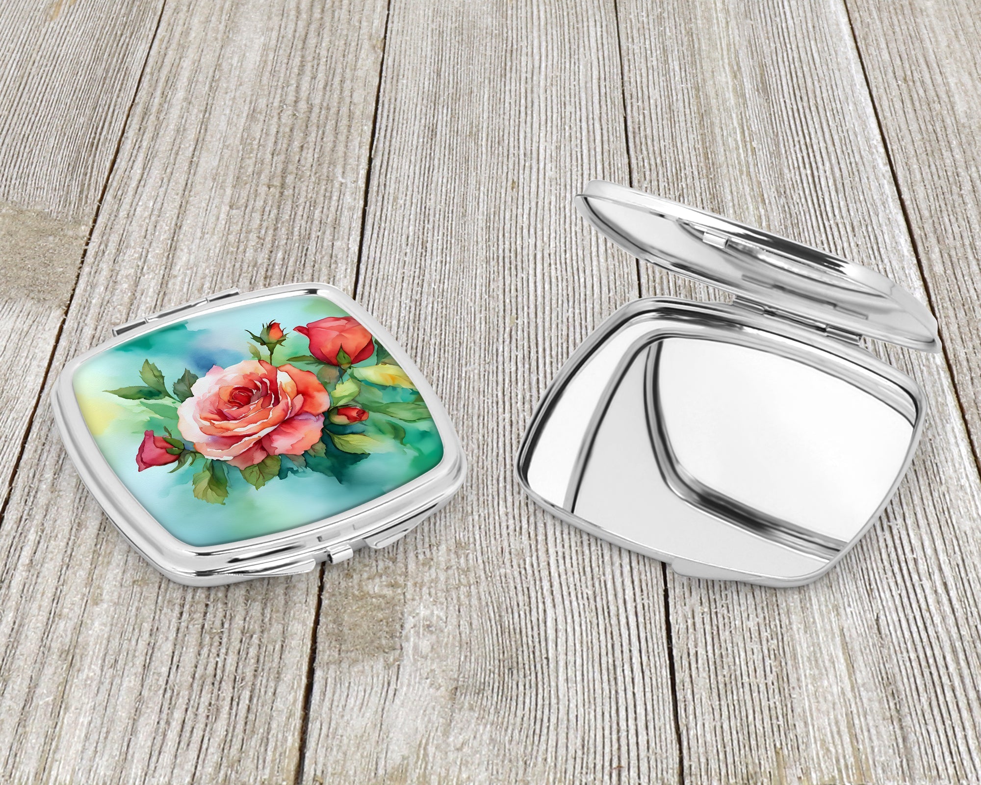 Oklahoma Roses in Watercolor Compact Mirror Decorative Travel Makeup Mirror for Women Girls Gifts Pocket Makeup Mirror Folding Handheld