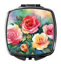 Oklahoma Roses in Watercolor Compact Mirror Decorative Travel Makeup Mirror for Women Girls Gifts Pocket Makeup Mirror Folding Handheld