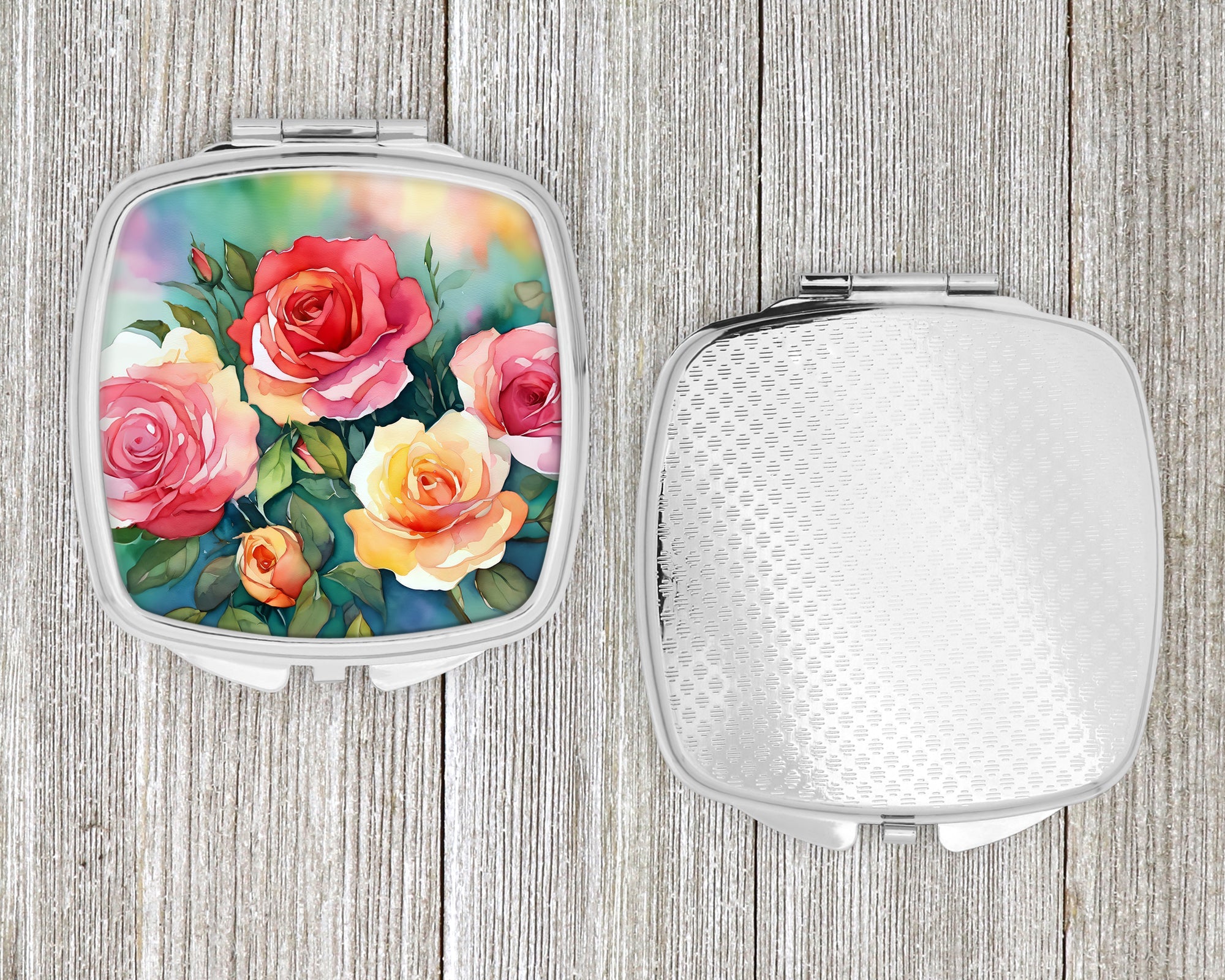 Oklahoma Roses in Watercolor Compact Mirror Decorative Travel Makeup Mirror for Women Girls Gifts Pocket Makeup Mirror Folding Handheld
