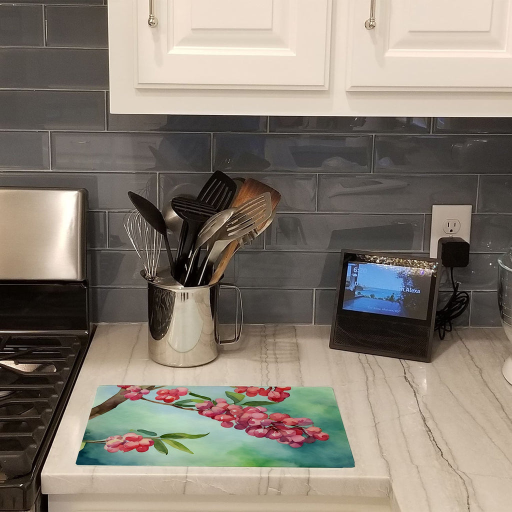 Pennsylvania Mountain Laurels in Watercolor Cutting Board Tempered Glass Kitchen Cutting Surface, Heat Resistant Chopping, Non-Slip Feet, Food Prep & Serving