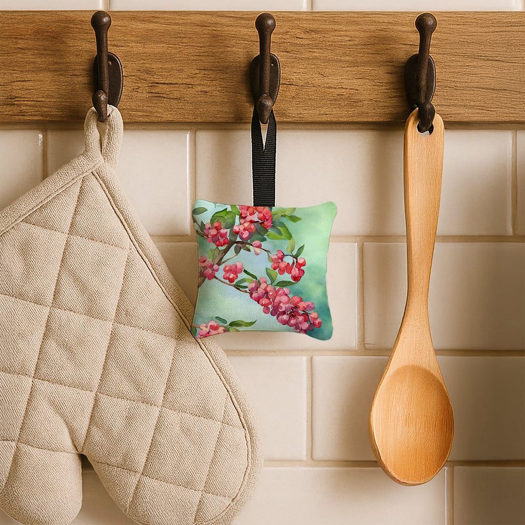 Pennsylvania Mountain Laurels in Watercolor Hanging Square Fabric Ornament 3.5 × 3.5 Decorative Door-Knob & Tree Hanger, Soft Fabric