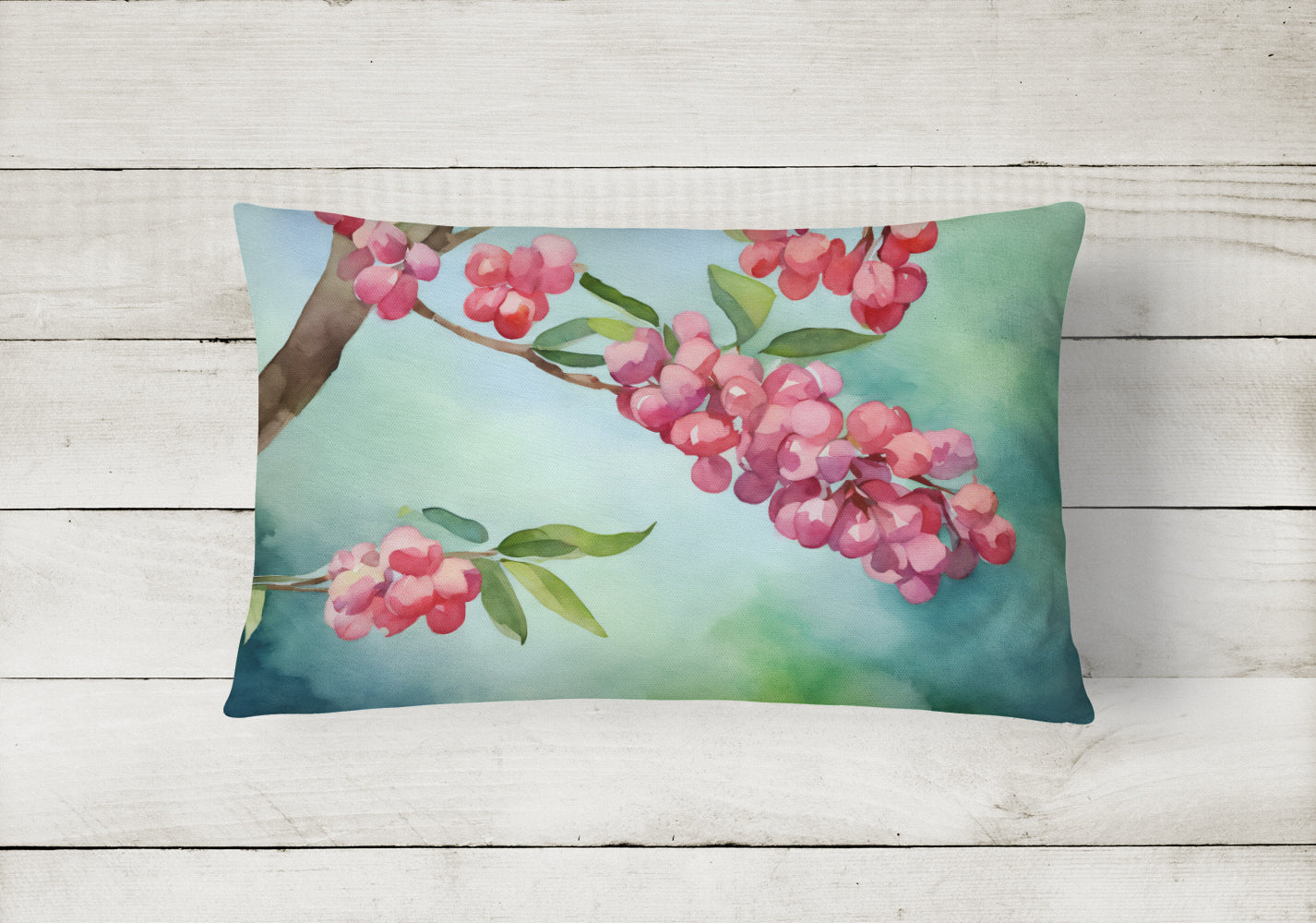 Pennsylvania Mountain Laurels in Watercolor Decorative Throw Pillow 12x16 Indoor Outdoor Accent Cushion, Fabric Cover with Insert for Sofa, Bed, Porch & Living Room
