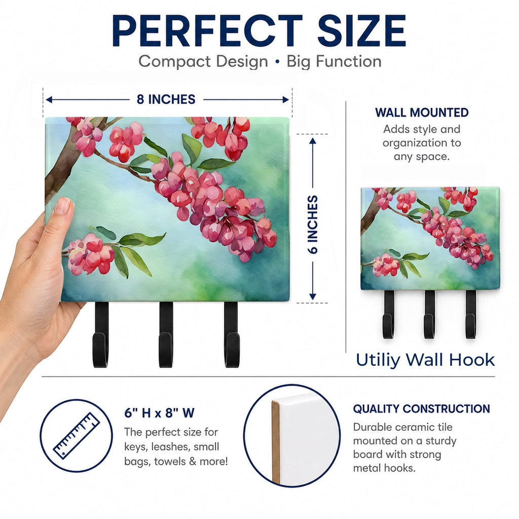 Pennsylvania Mountain Laurels in Watercolor Leash or Key Holder Wall Hooks, Coat Rack Wall Mount, for Hanging Keys, Towels, Aprons, Leashes