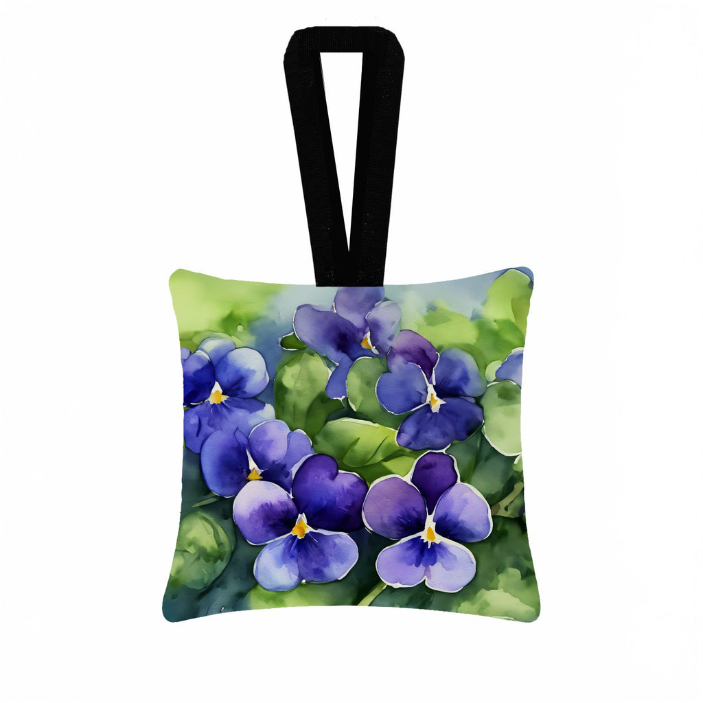 Rhode Island Violets in Watercolor Hanging Square Fabric Ornament 3.5 × 3.5 Decorative Door-Knob & Tree Hanger, Soft Fabric