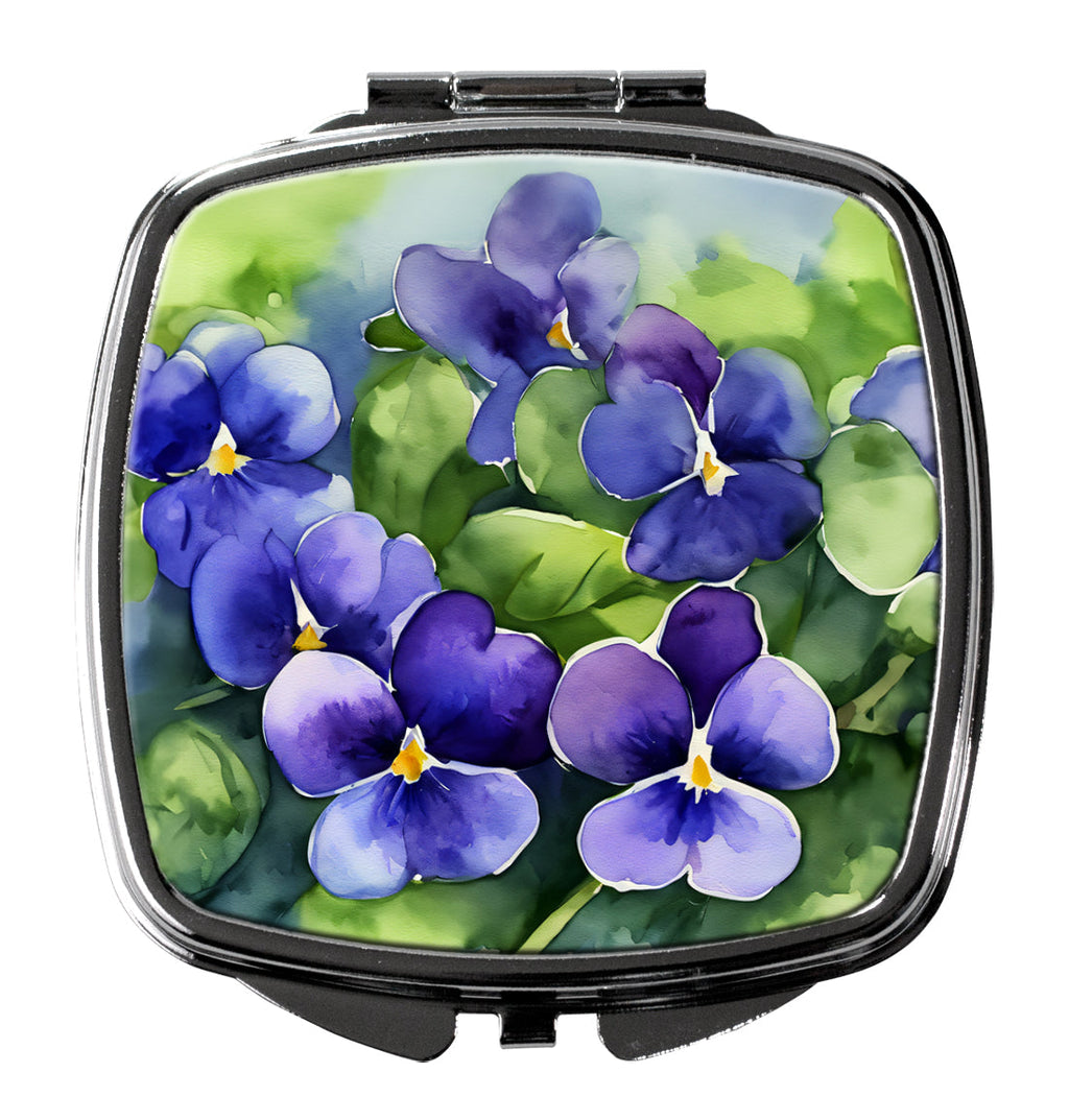 Rhode Island Violets in Watercolor Compact Mirror Decorative Travel Makeup Mirror for Women Girls Gifts Pocket Makeup Mirror Folding Handheld