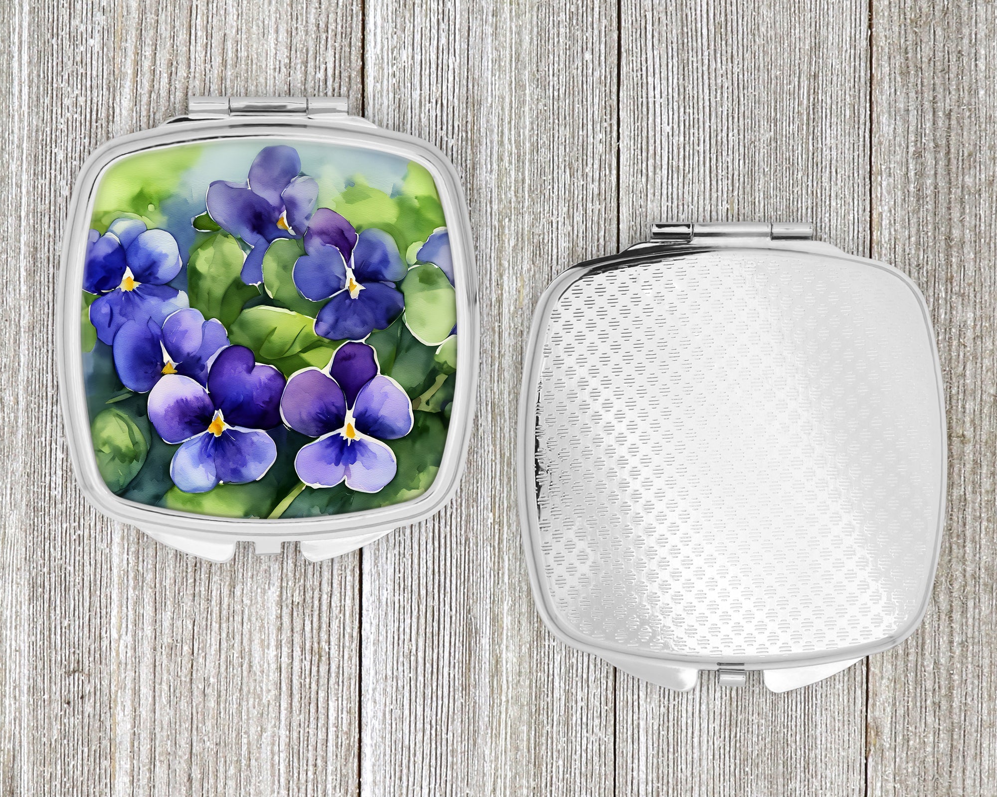 Rhode Island Violets in Watercolor Compact Mirror Decorative Travel Makeup Mirror for Women Girls Gifts Pocket Makeup Mirror Folding Handheld