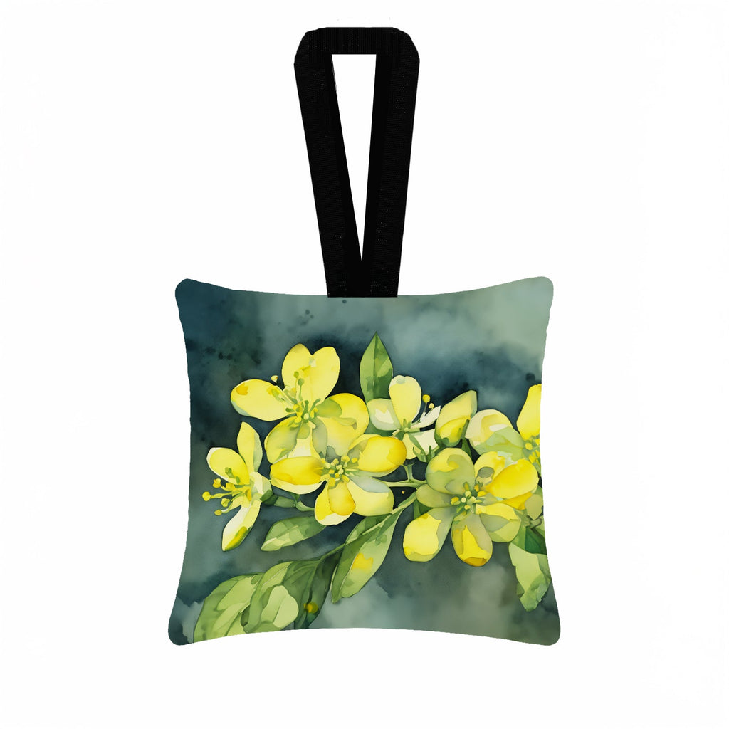 South Carolina Yellow Jessamine in Watercolor Hanging Square Fabric Ornament 3.5 × 3.5 Decorative Door-Knob & Tree Hanger, Soft Fabric