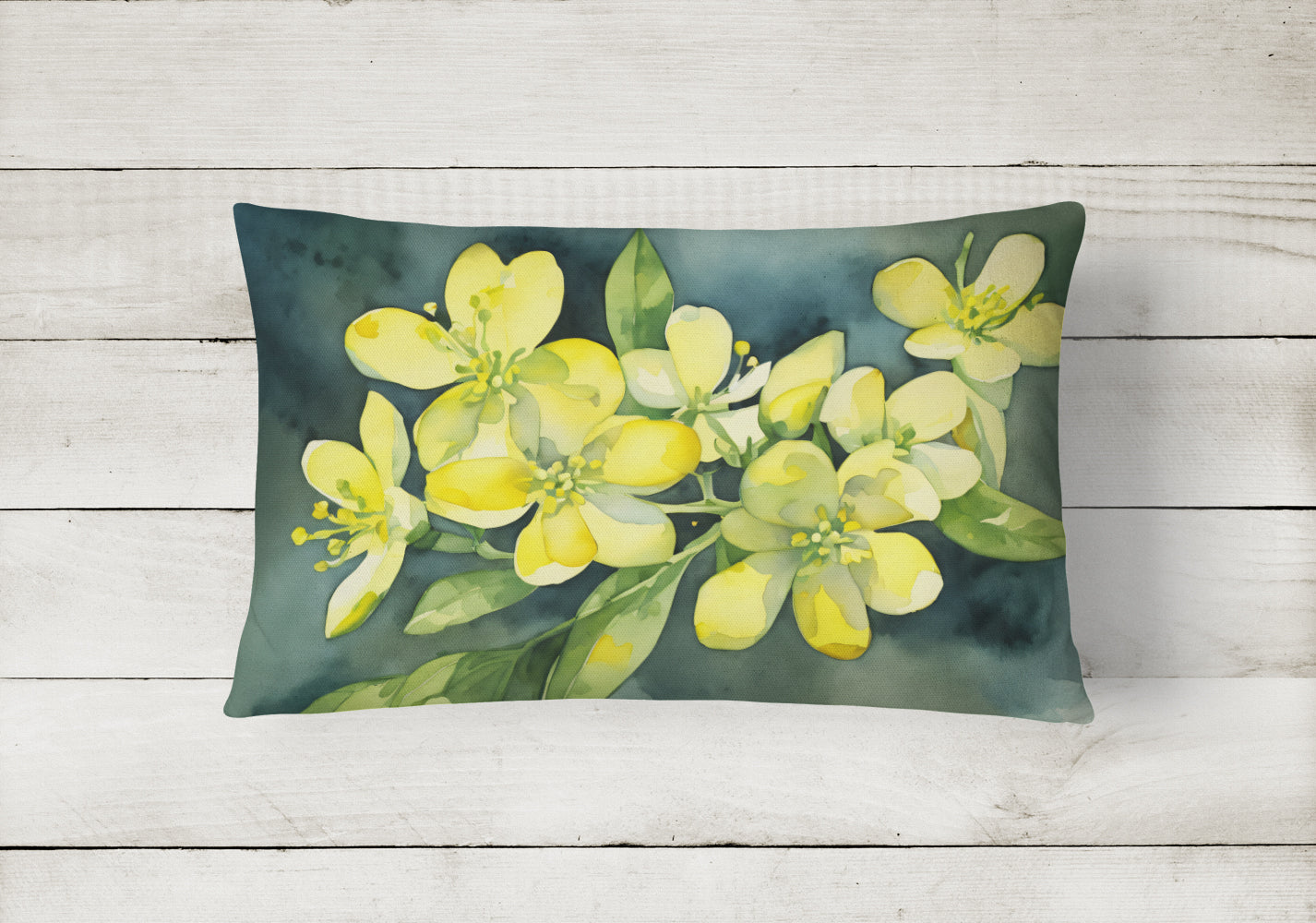 South Carolina Yellow Jessamine in Watercolor Decorative Throw Pillow 12x16 Indoor Outdoor Accent Cushion, Fabric Cover with Insert for Sofa, Bed, Porch & Living Room