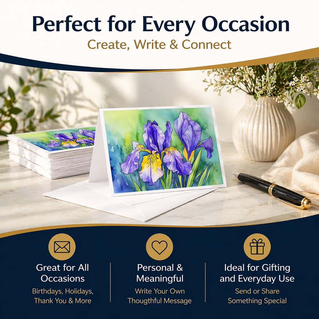 Tennessee Iris in Watercolor Greeting Cards Pack of 8 Blank Cards with Envelopes Whimsical A7 Size 5x7