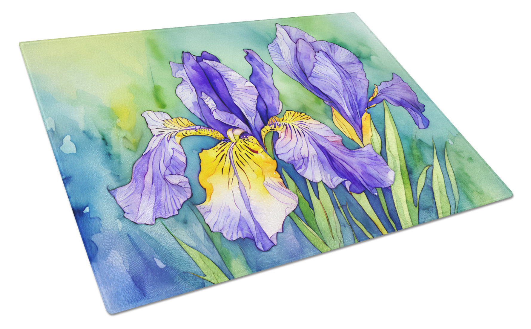 Tennessee Iris in Watercolor Cutting Board Tempered Glass Kitchen Cutting Surface, Heat Resistant Chopping, Non-Slip Feet, Food Prep & Serving
