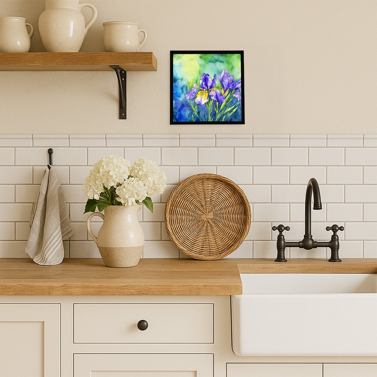 Tennessee Iris in Watercolor Framed Metal Print Bathroom, Kitchen, Office, Home Decor Wall Art Ready to Hang, Square, 8X8
