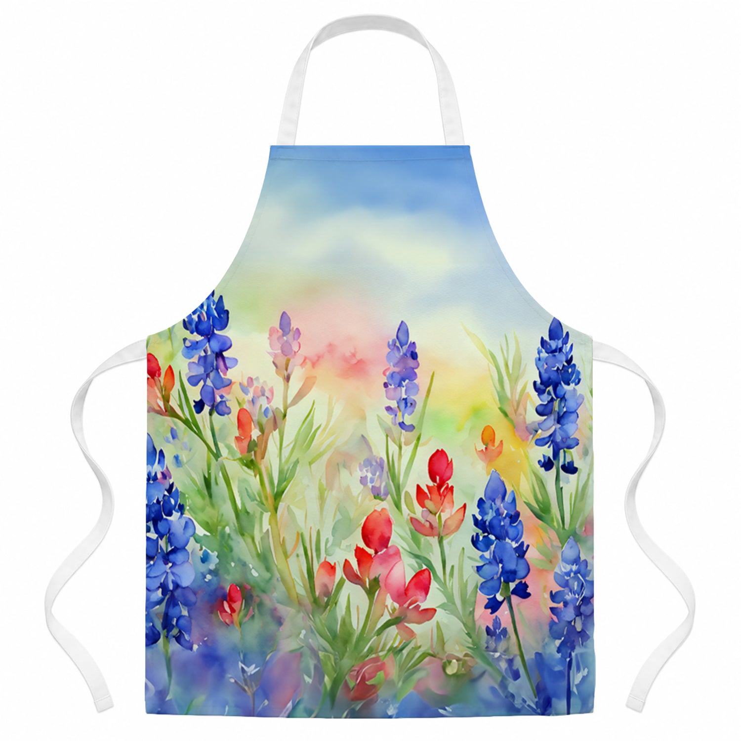 Texas Bluebonnets in Watercolor Apron Cooking Kitchen Server Baking Crafts Gardening for Adult Women Men, Unisex, Large, Multicolor