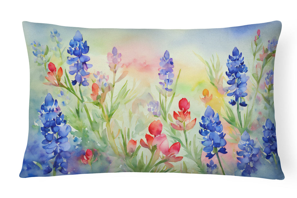 Texas Bluebonnets in Watercolor Decorative Throw Pillow 12x16 Indoor Outdoor Accent Cushion, Fabric Cover with Insert for Sofa, Bed, Porch & Living Room