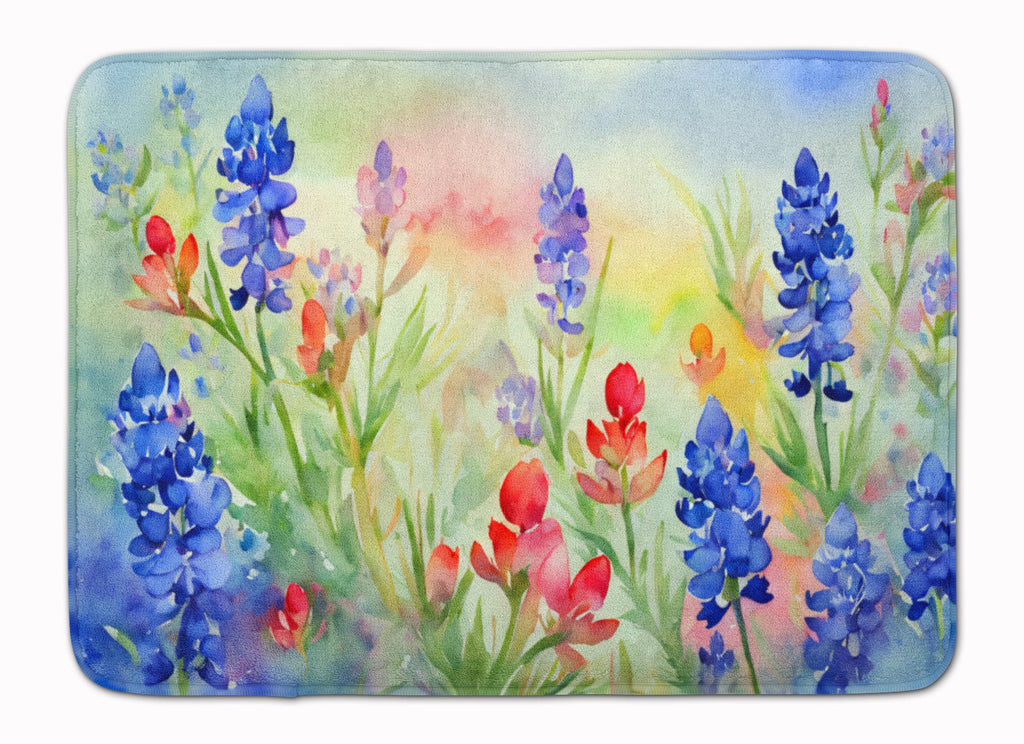 Texas Bluebonnets in Watercolor Memory Foam Kitchen Mat Machine Washable Anti-Fatigue Cushion Comfort Bath or Kitchen Rug