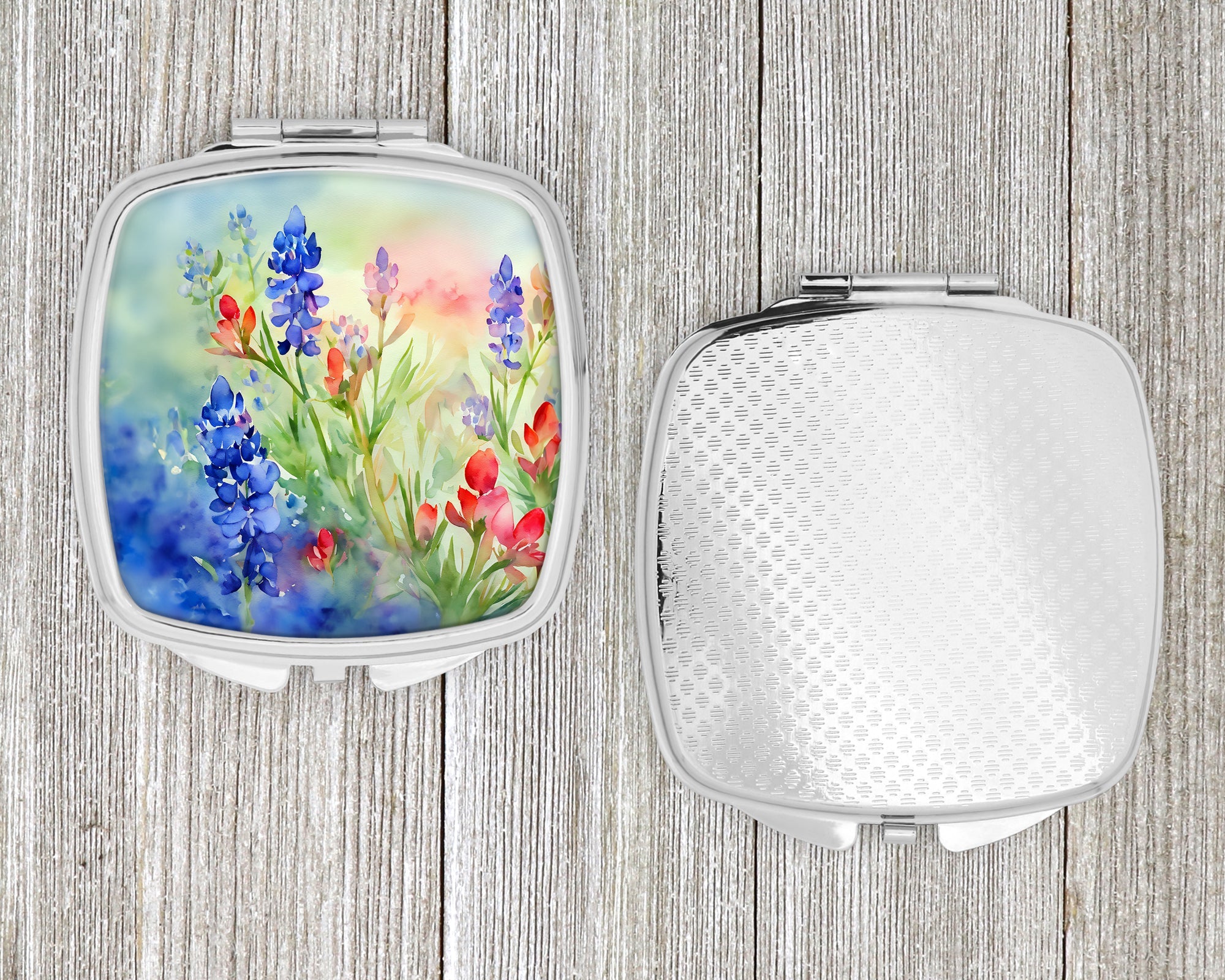 Texas Bluebonnets in Watercolor Compact Mirror Decorative Travel Makeup Mirror for Women Girls Gifts Pocket Makeup Mirror Folding Handheld