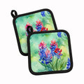 Texas Bluebonnets in Watercolor Pot Holder Set of 2 Heat Resistant Quilted Hot Pads 7.5 x 7.5 Inch, Insulated Kitchen Trivets for Cooking & Baking
